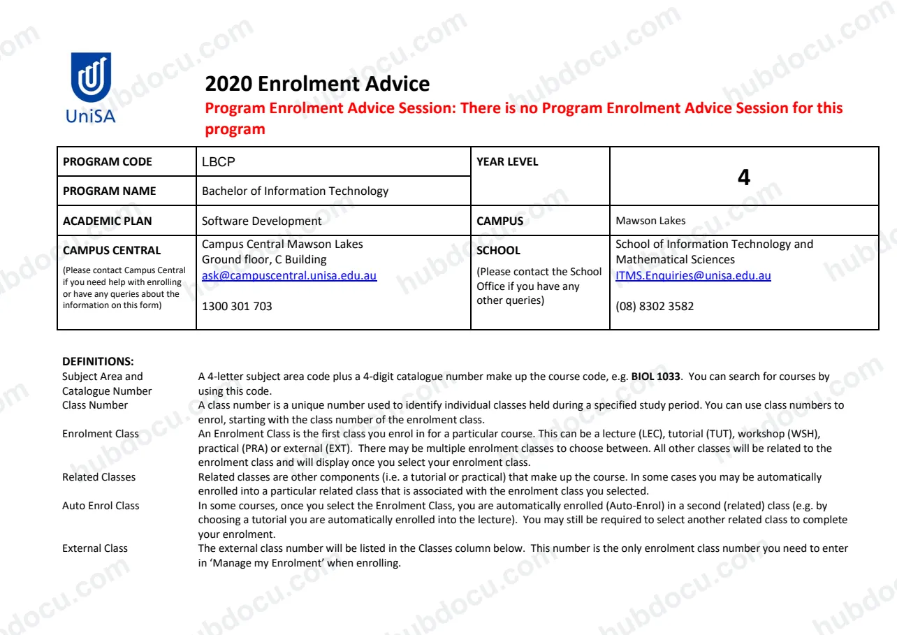 LBCP Software Development Enrolment Advice 2020 commenced Mid Year 2017