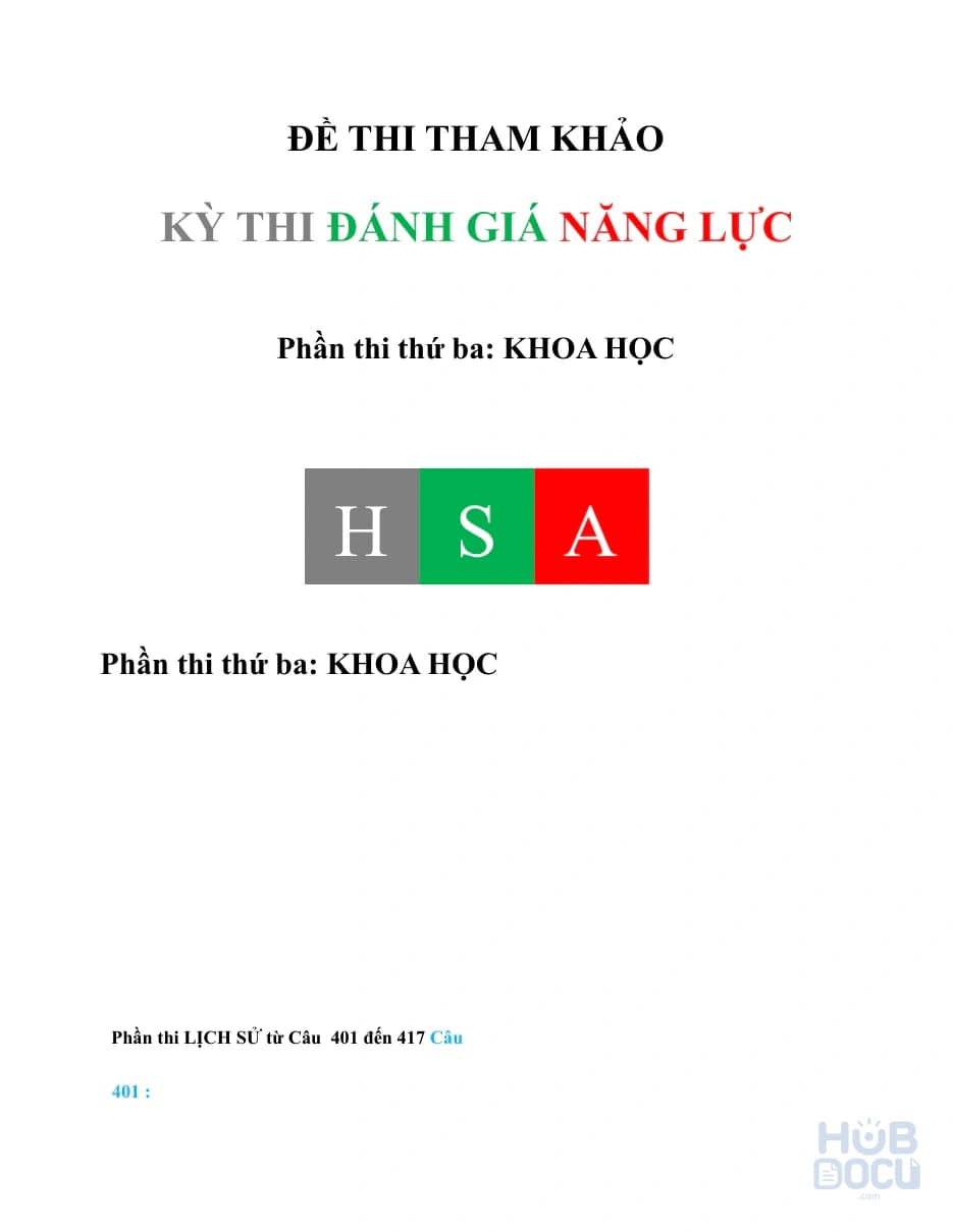 Đề thi Đánh giá năng lực (HSA) Đợt 2.Đề 7 - Sử (HS)