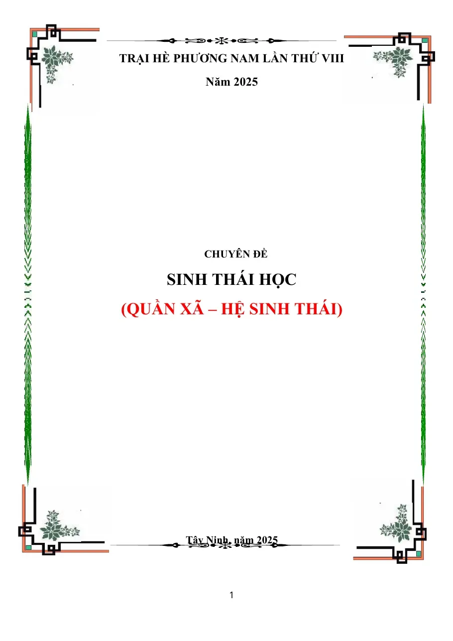 Chuyên đề môn Sinh học - Sinh thái học - Trại hè VIII