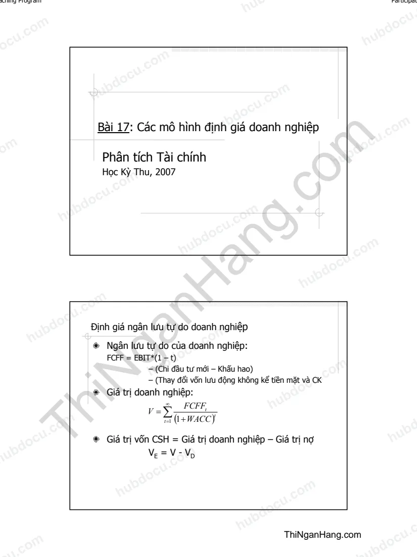 Slide 17. Các mô hình định giá doanh nghiệp