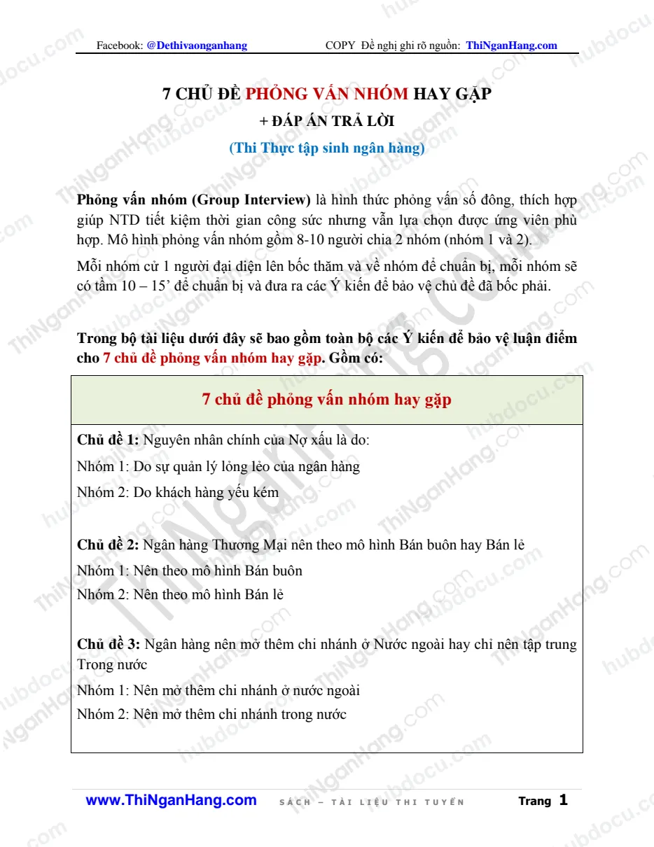 7 chủ đề Phỏng vấn nhóm hay gặp và Đáp án trả lời