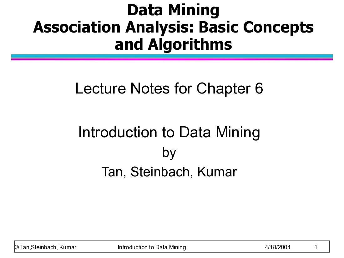 Basic association analysis (Chap 6) (Thuật toán trong phân tích kết hợp)