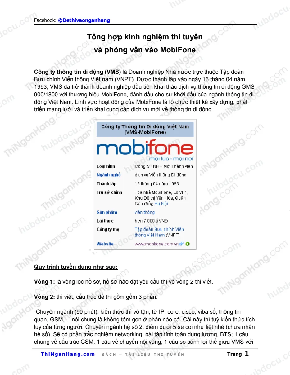 Tổng hợp kinh nghiệm thi tuyển - phỏng vấn vào Mobifone