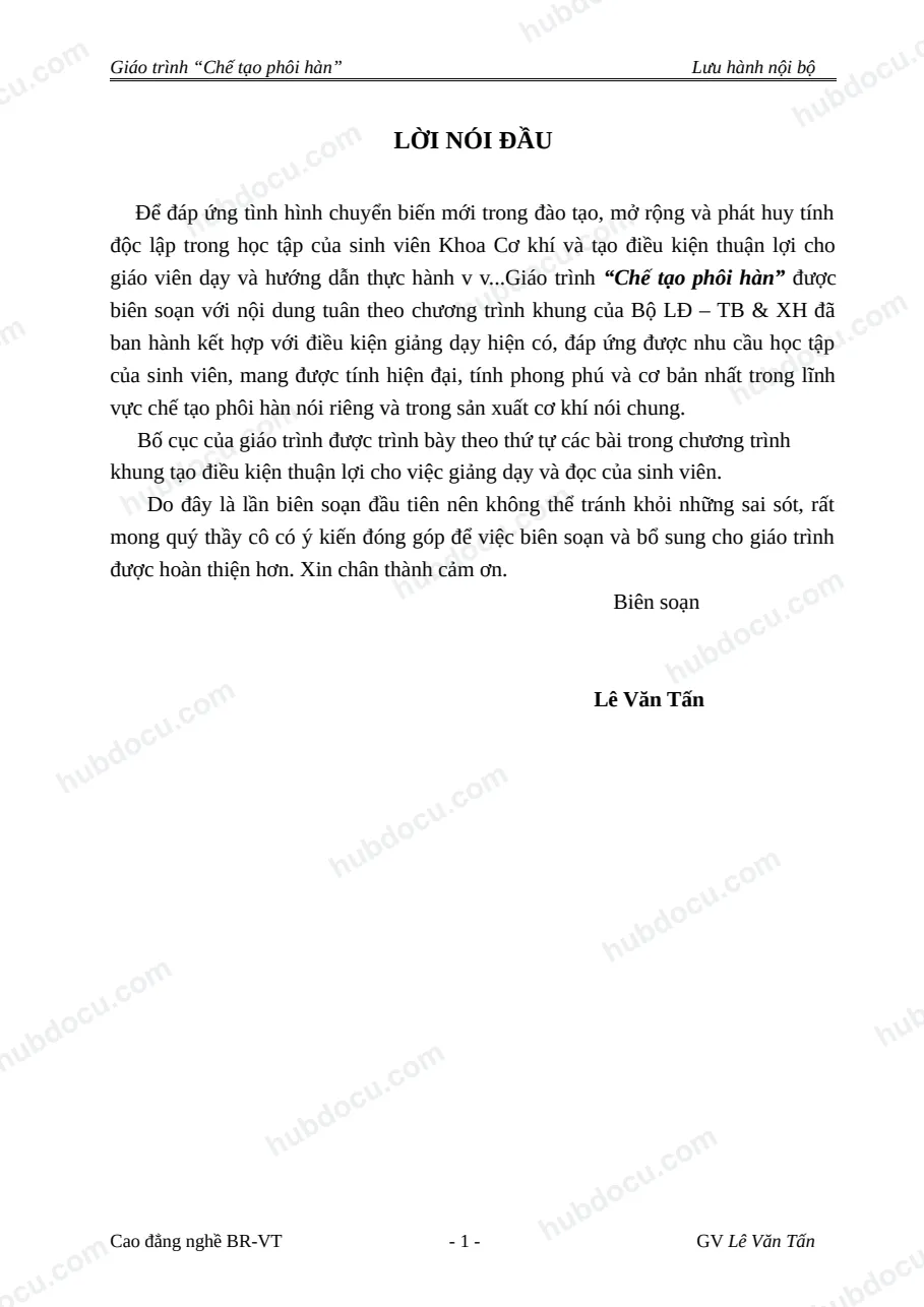 Giáo trình Chế tạo phôi hàn