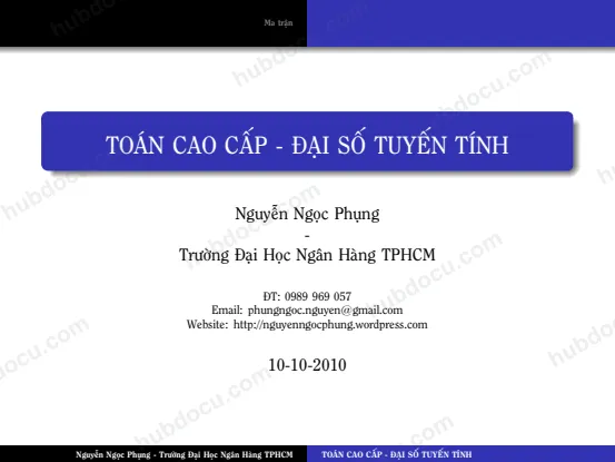 Bài giảng Toán cao cấp - Đại số tuyến tính (Nguyễn Ngọc Phụng)