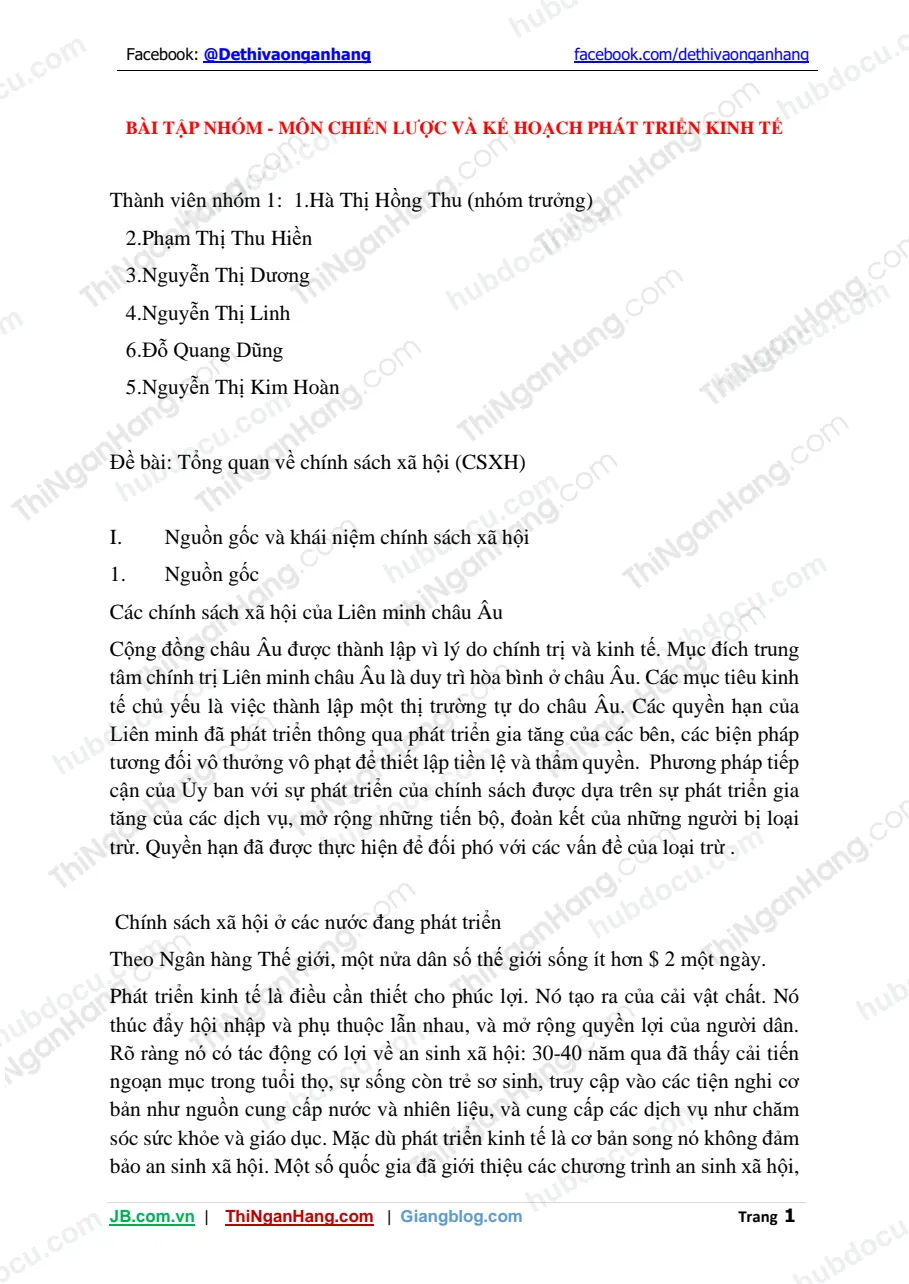 BT nhóm môn Chiến lược và KH PTKT - Tổng quan về chính sách xã hội
