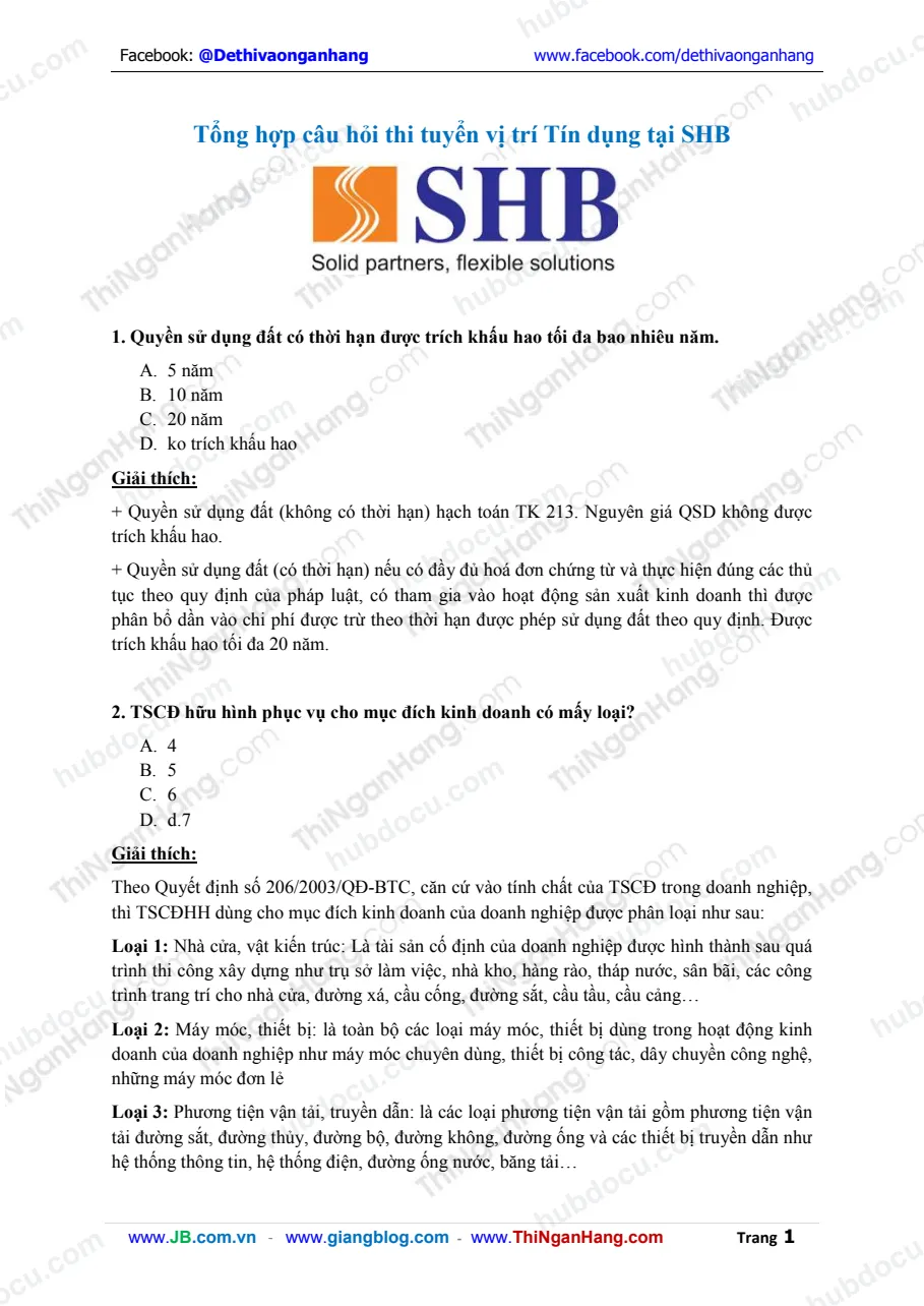 Tổng hợp câu hỏi thi tuyển vị trí Tín dụng tại SHB