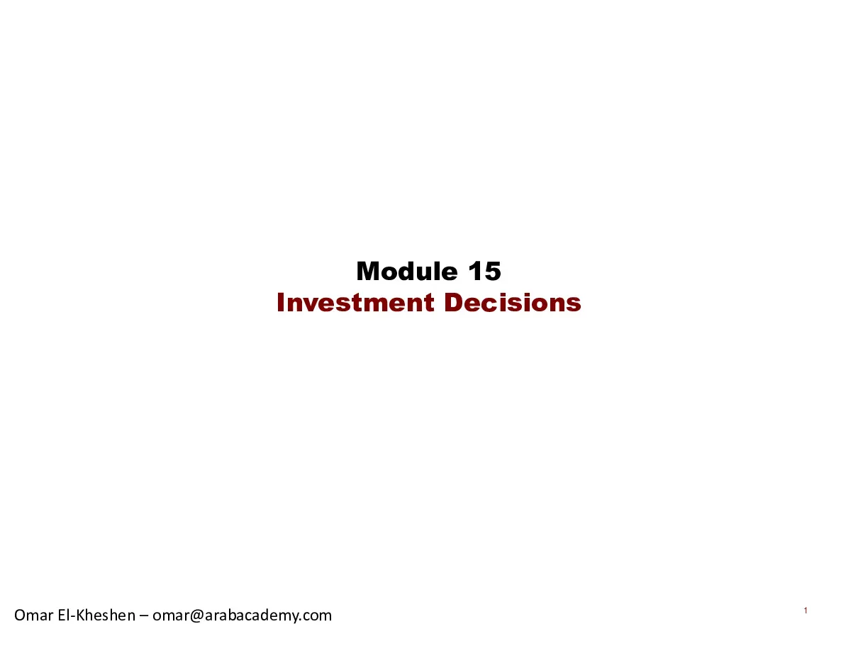 Investment Decisions (Quyết định đầu tư) - Act 15 - Omar ElKheshen