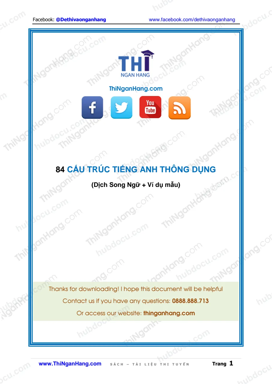 84 cấu trúc tiếng Anh thông dụng (Dịch và Ví dụ mẫu)
