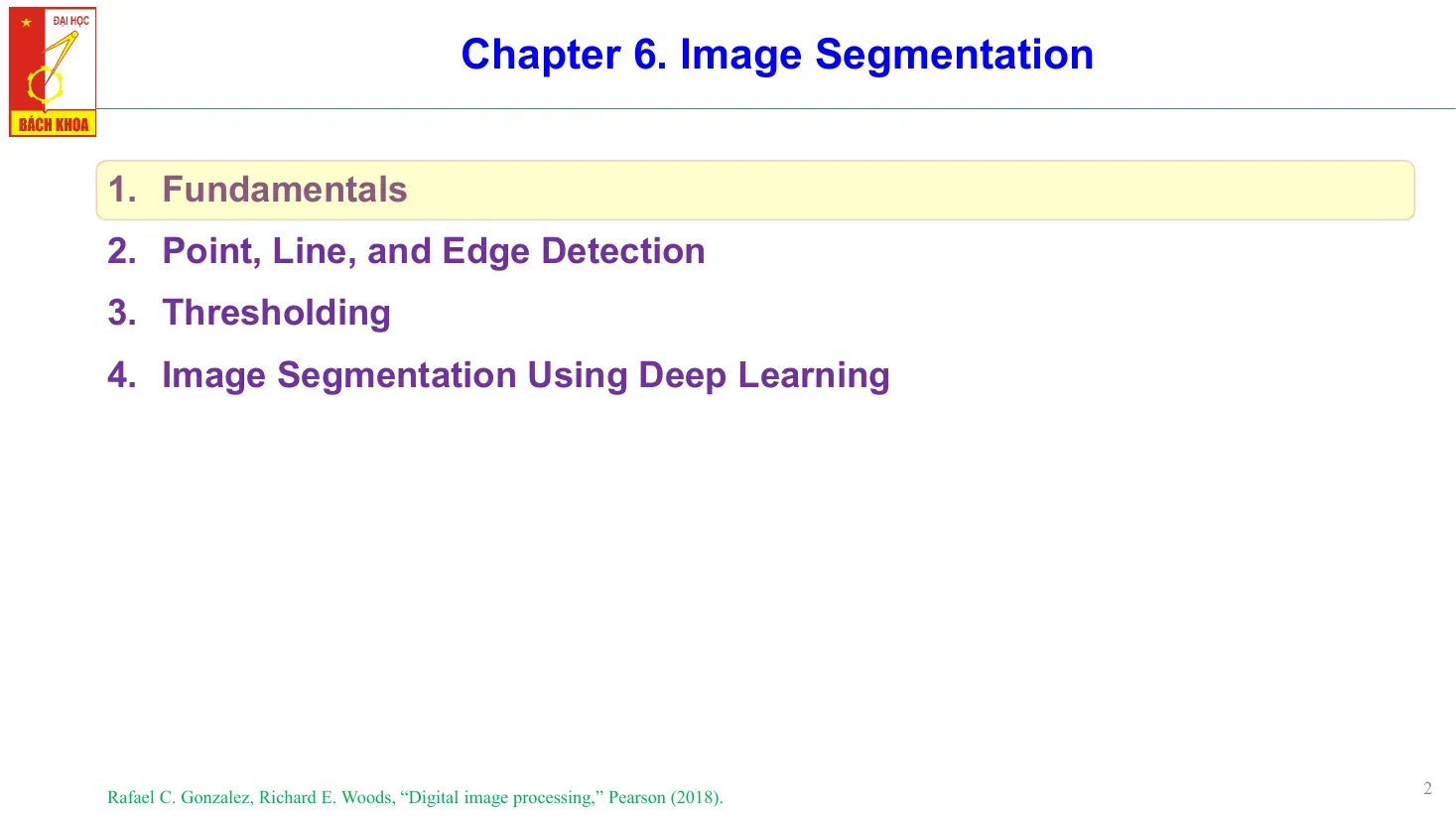 Image Segmentation (Chapter 6) (Phân đoạn ảnh)