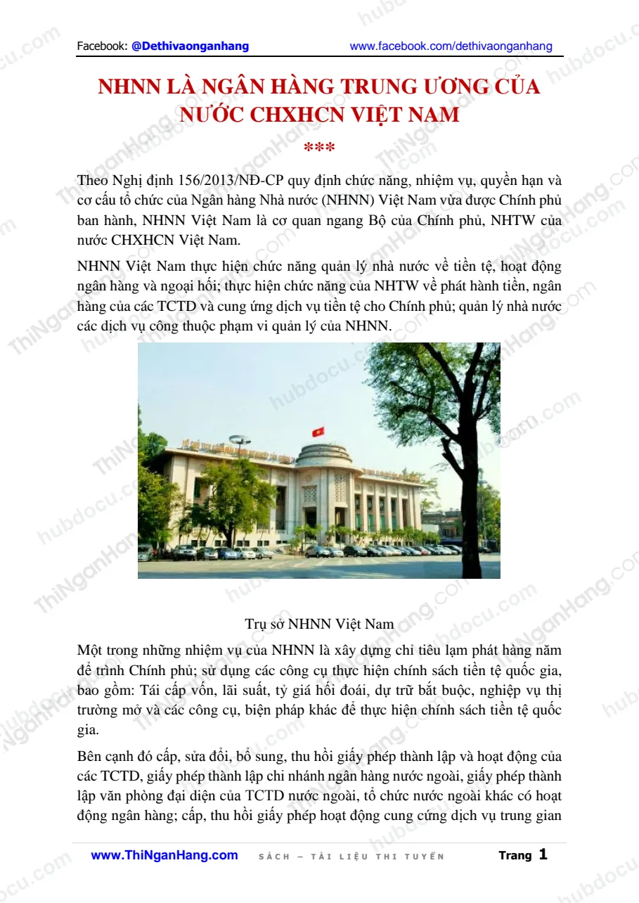 NHNN là Ngân hàng Trung ương của nước CHXHCN Việt Nam