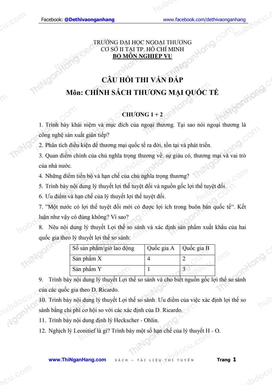 93 câu hỏi thi vấn đáp môn Chính sách thương mại quốc tế