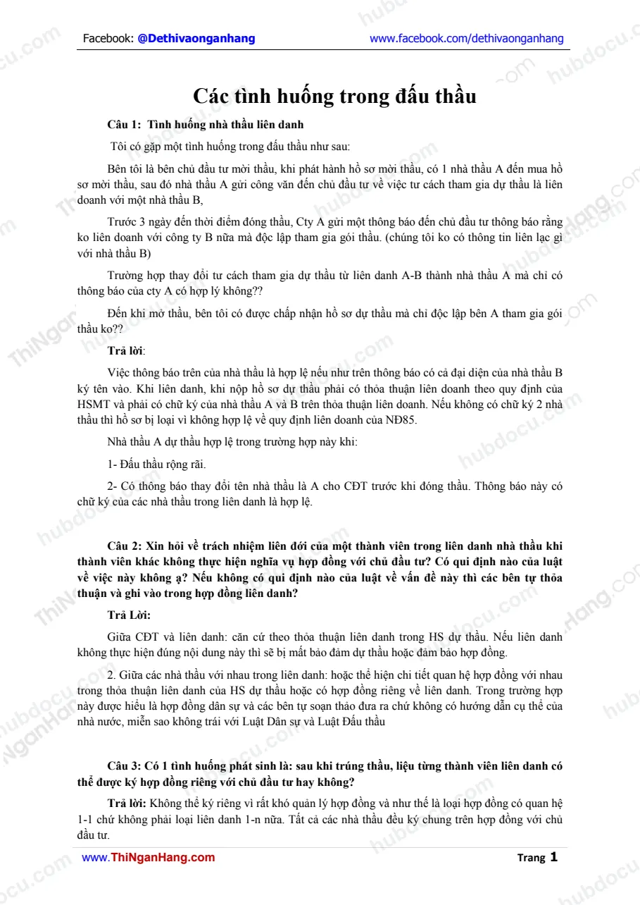 Các tình huống trong đấu thầu (17 câu kèm Đáp án)