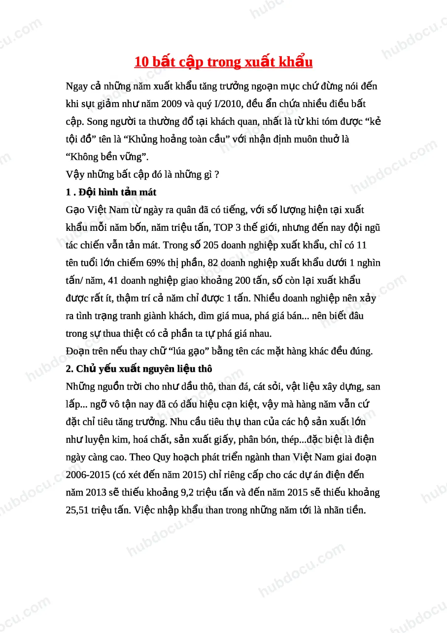10 bất cập trong Xuất khẩu