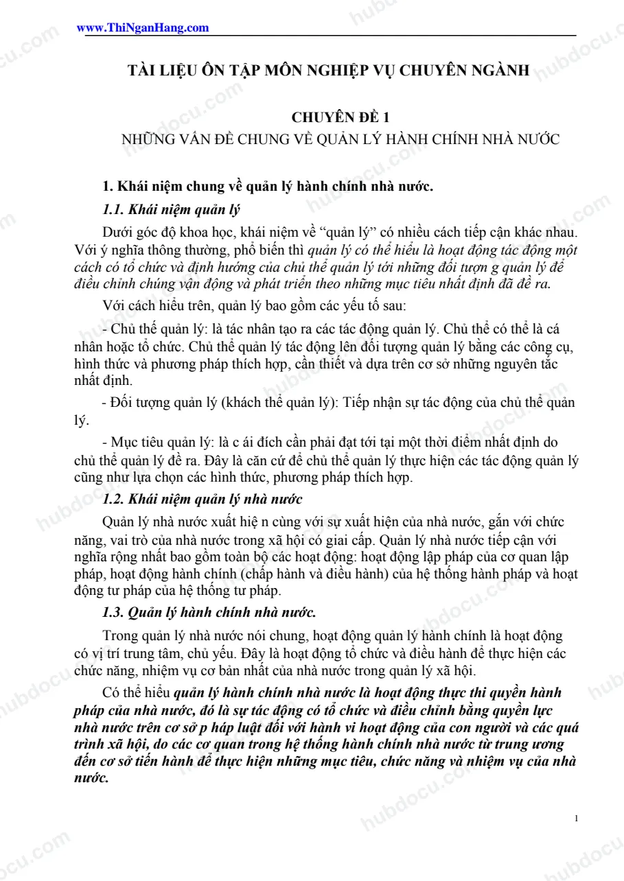 Tài liệu thi Công chức - Quản lý Hành chính Nhà nước (Môn Nghiệp vụ chuyên ngành)