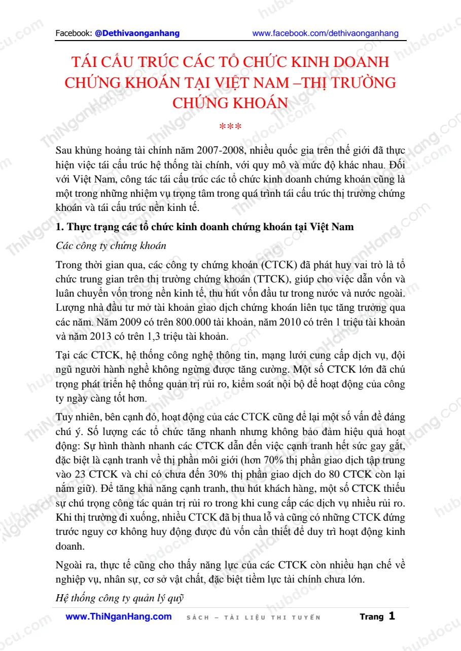 Tái cấu trúc các tổ chức kinh doanh chứng khoán tại Việt Nam - Thị trường chứng khoán