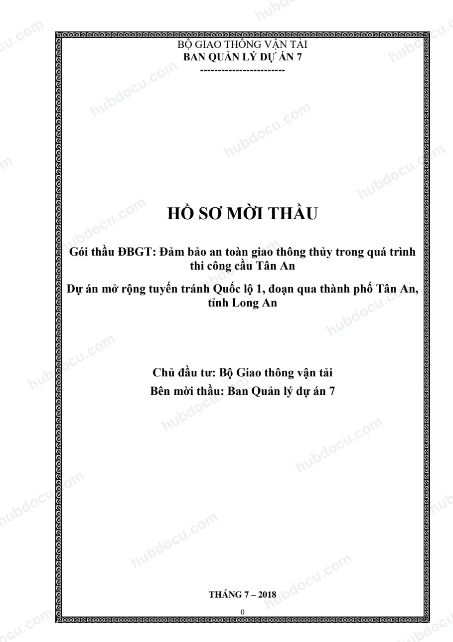 Hồ sơ mời thầu gói thầu ĐBGT Đảm bảo an toàn giao thông thủy trong quá trình thi công cầu Tân An