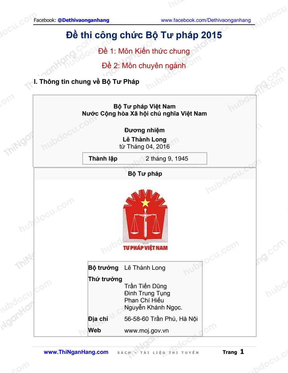 Đề thi công chức Bộ Tư pháp 2015