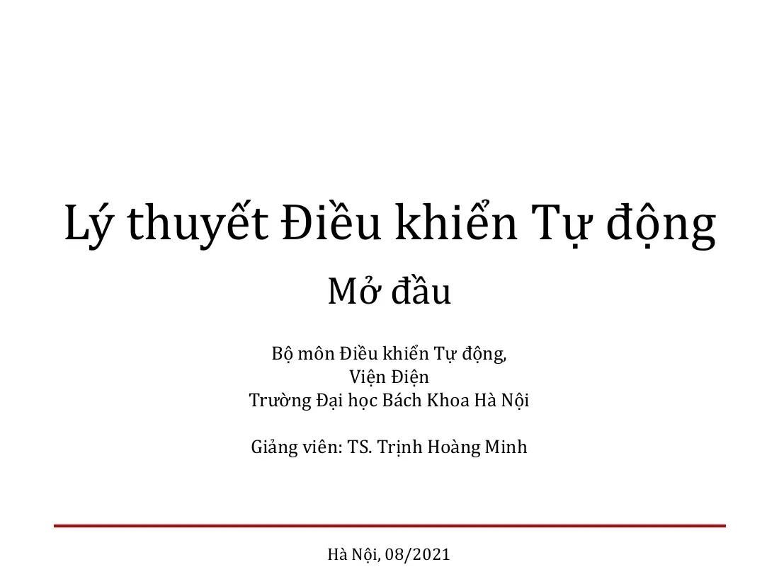 Lý thuyết Điều khiển Tự động (1 Mở đầu) - Trịnh Hoàng Minh