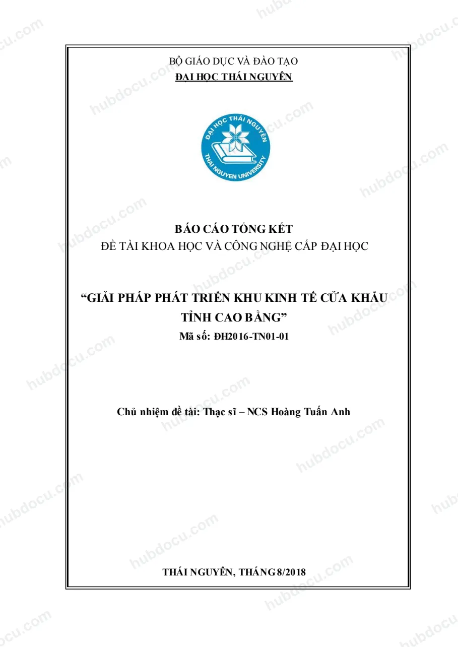 Báo cáo đề tài khoa học_ Giải pháp phát triển khu kinh tế cửa khẩu tỉnh Cao Bằng