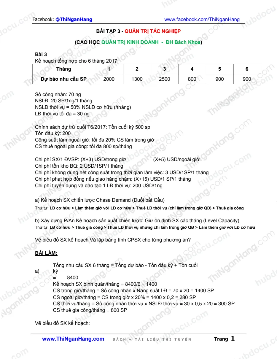 Bài tập 3. Quản trị tác nghiệp - Cao học Quản trị kinh doanh (Có lời giải)