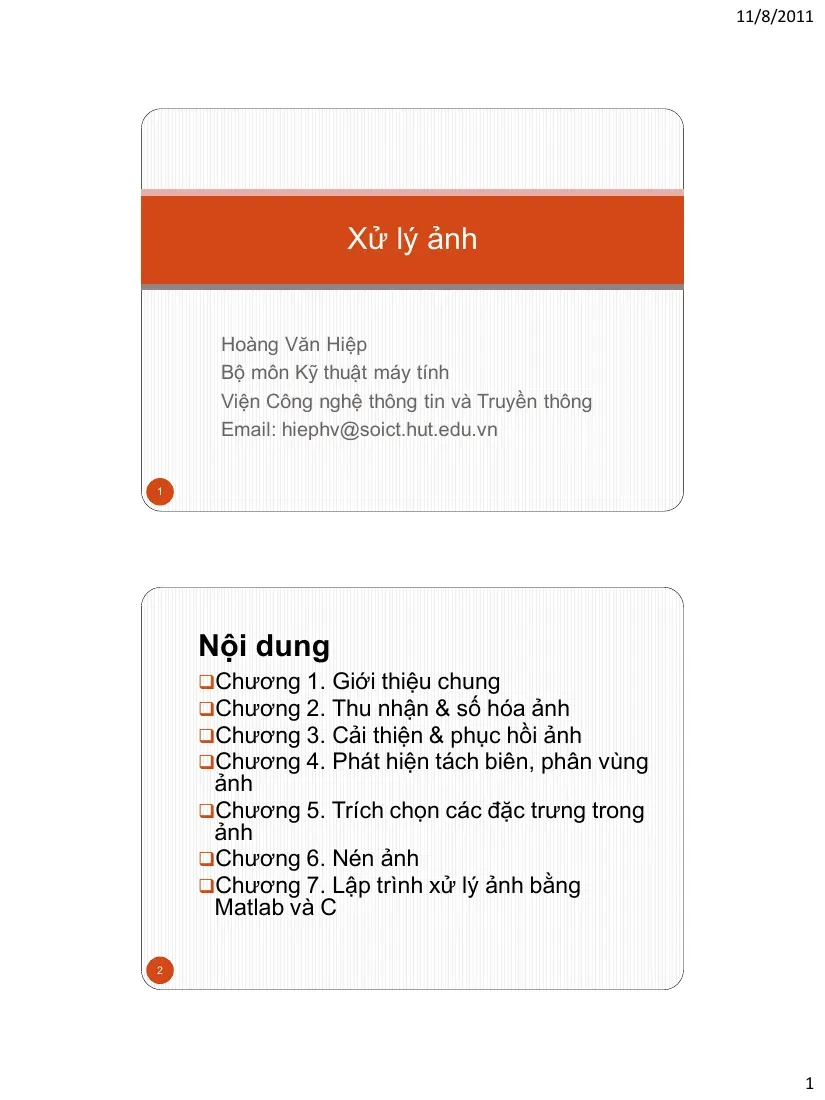 Trích chọn đặc trưng trong ảnh (Chương 5) - Hoàng Văn Hiệp