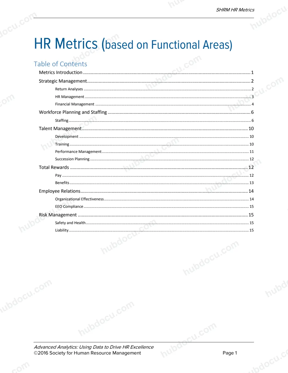 HR Metrics (based on Functional Areas)