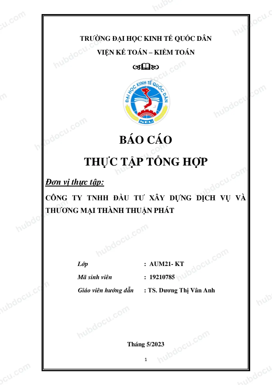 Báo cáo thực tập kế toán - công ty TNHH Đầu tư xây dựng Thuận Phát An