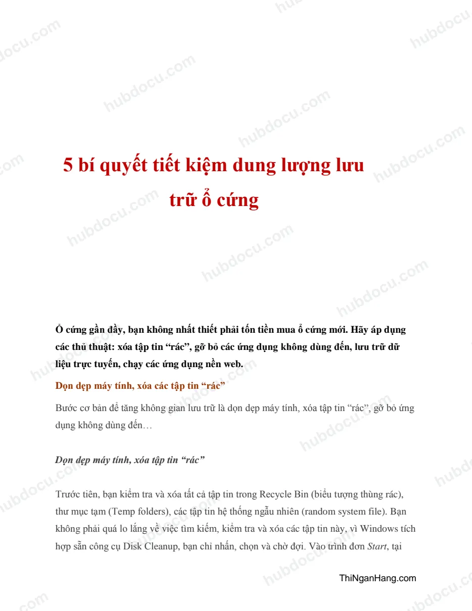 5 bí quyết Tiết kiệm dung lượng lưu trữ ổ cứng