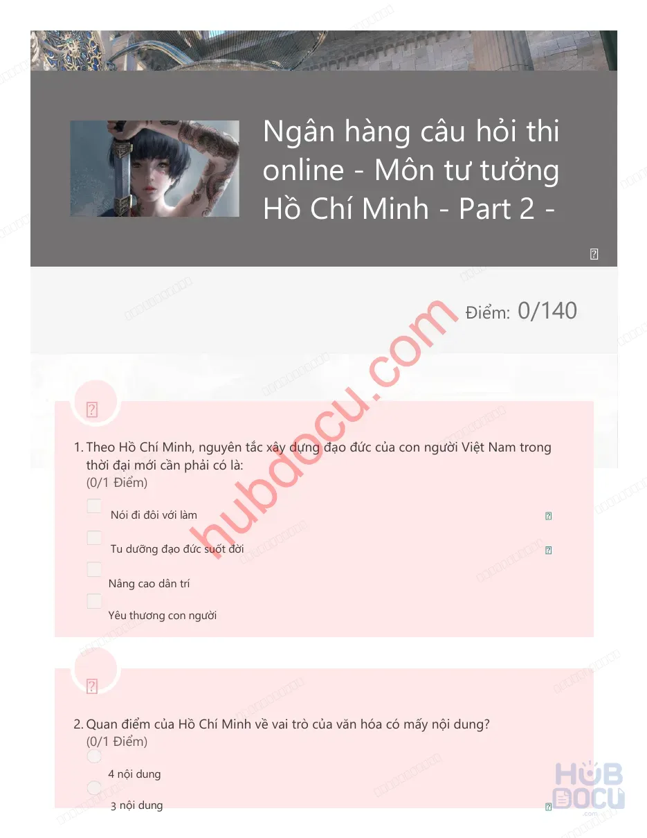 Ngân hàng câu hỏi trắc nghiệm online Tư tưởng Hồ Chí Minh (P2)