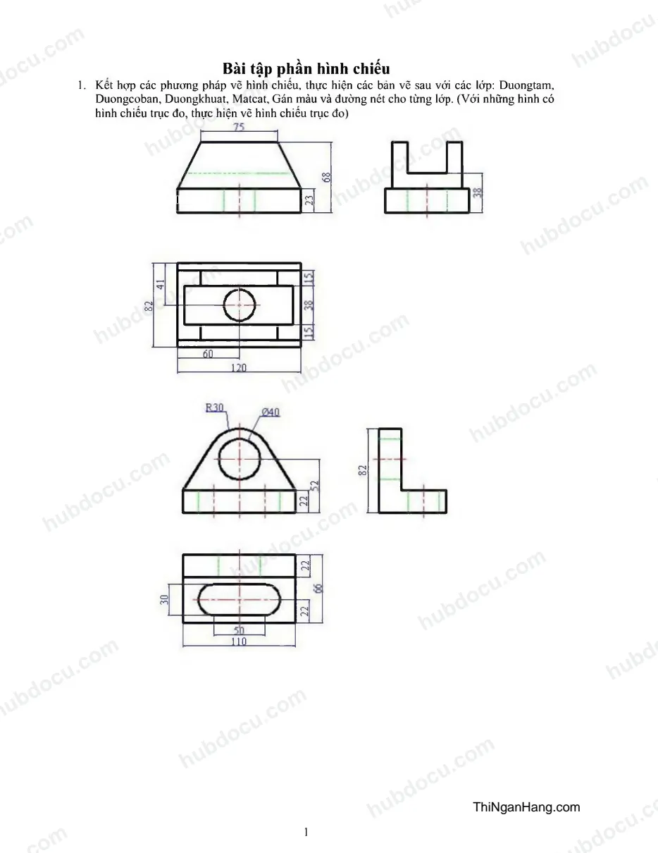 Bài tập AUTOCAD phần hình chiếu
