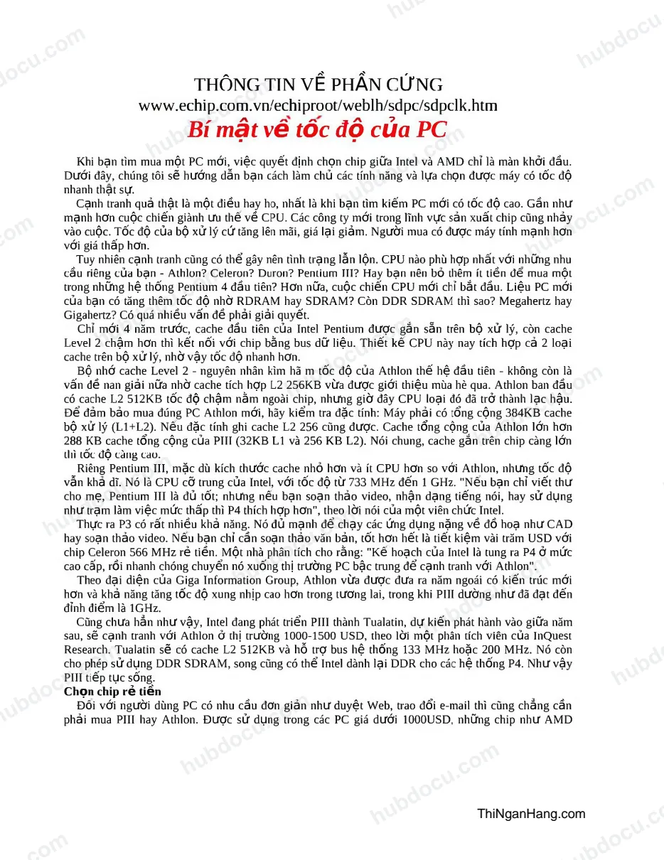 Bí mật về tốc độ của PC