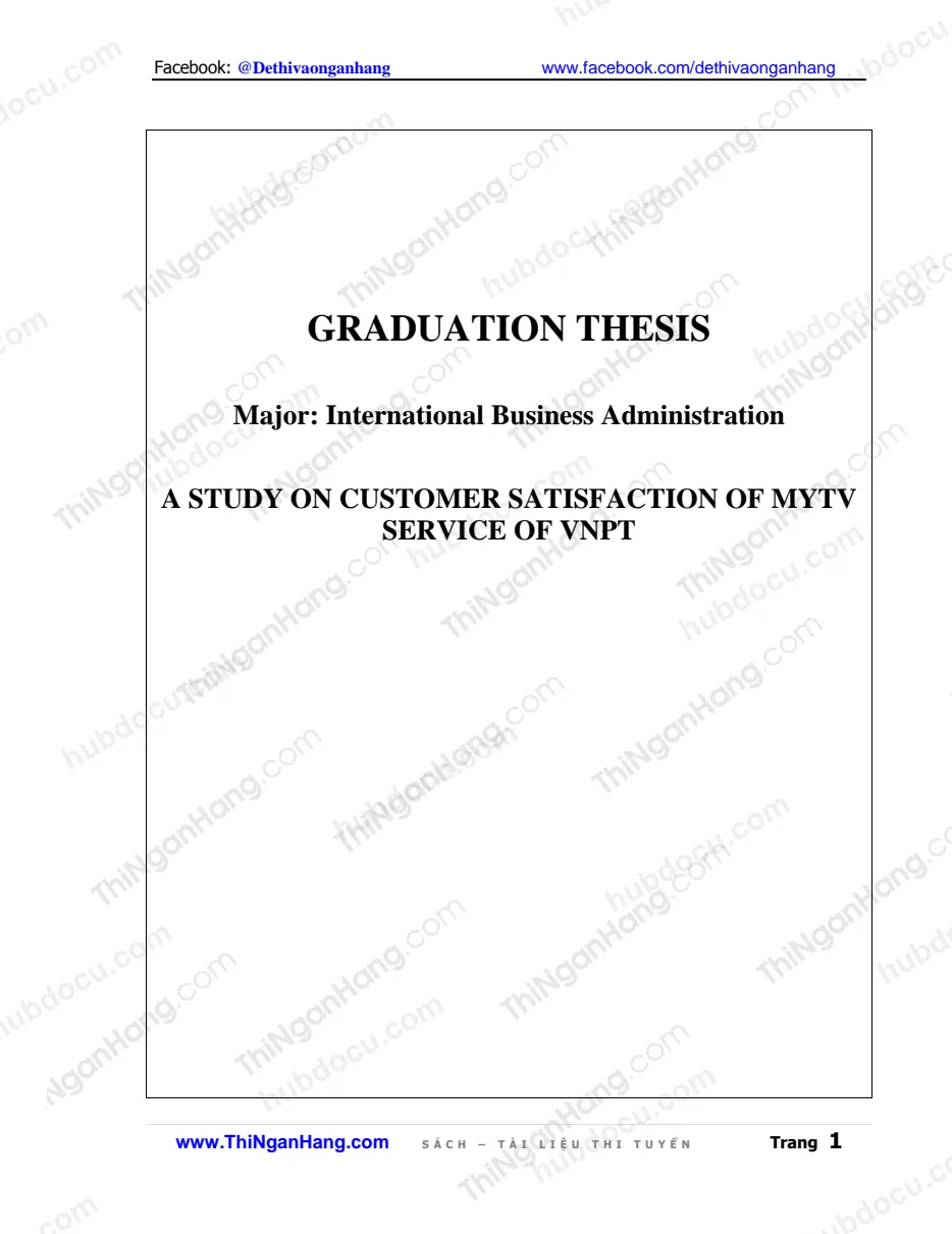 Khóa luận - A study on customer satisfaction of MyTV service of VNPT