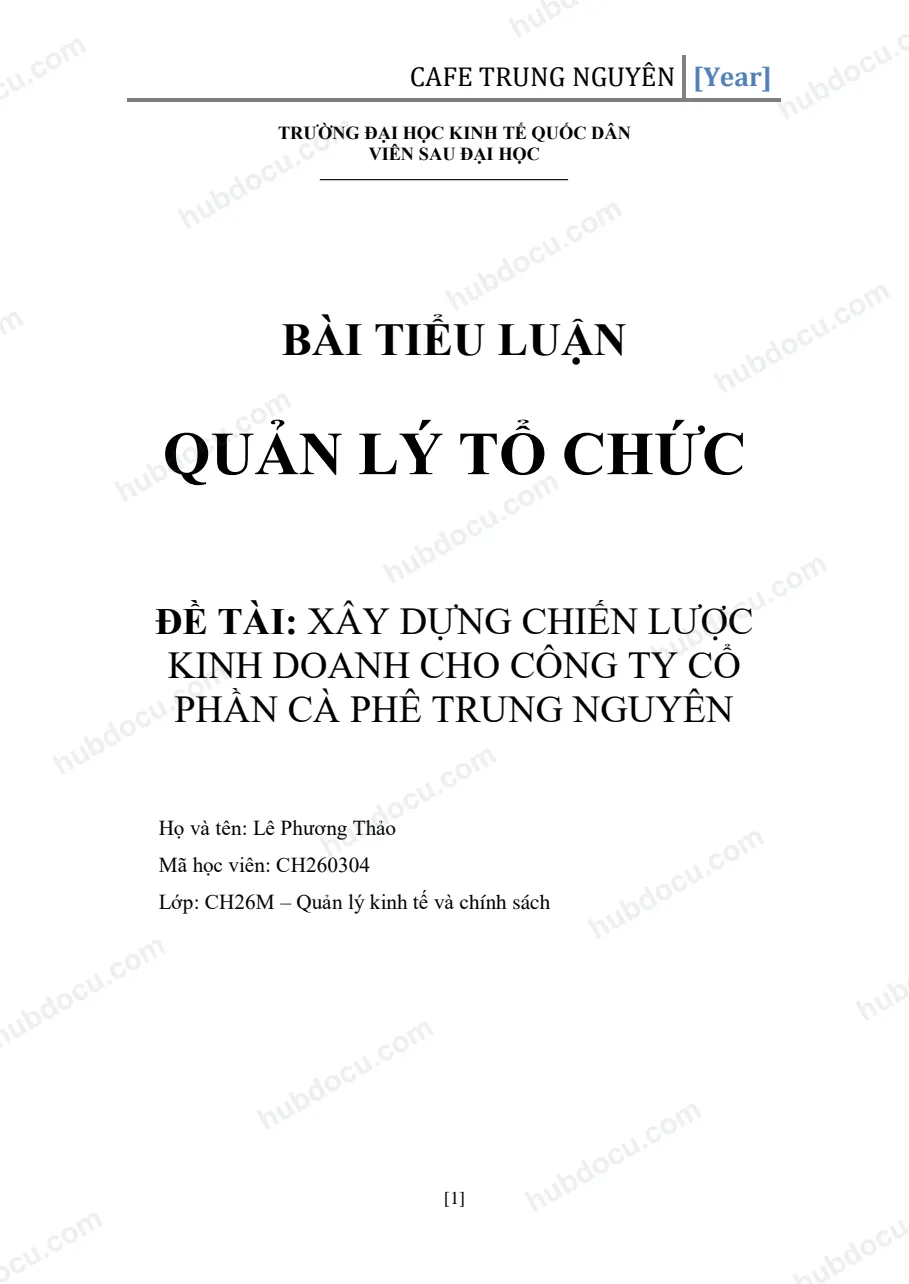 Bài tập tiểu luận - Phân tích chiến lược Marketing Trung Nguyên vào thị trường Mỹ