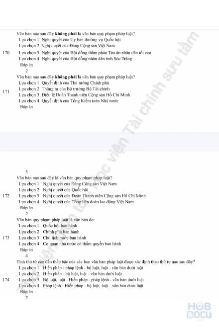 Một số câu hỏi trắc nghiệm tham khảo (P2) Pháp luật đại cương HVTC