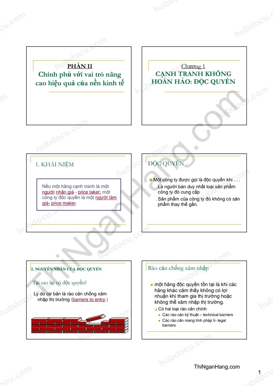 Slide Kinh tế công cộng: Cạnh tranh không hoàn hảo, độc quyền