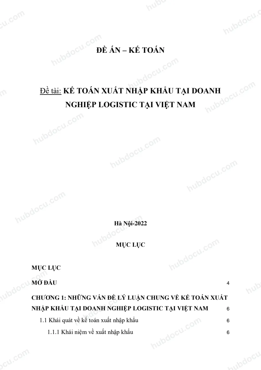 Đề án - Kế toán xuất nhập khẩu tại doanh nghiệp Logistic tại Việt Nam