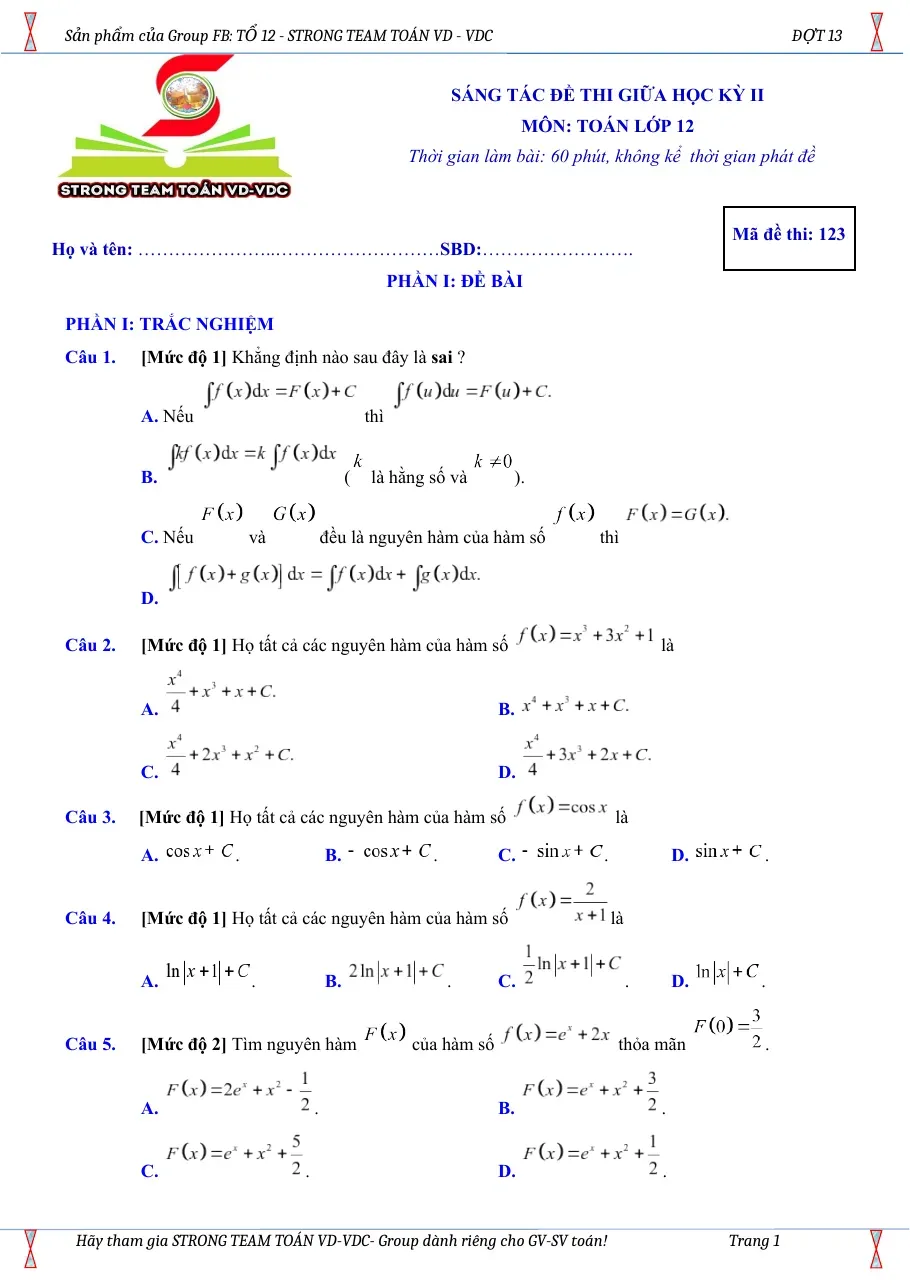 D5 Giua ky 2 Toan 12 VD VDC Thi thu (Bài 60)