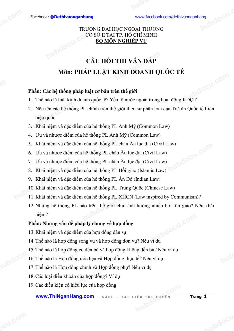 87 câu hỏi thi vấn đáp môn Pháp luật kinh doanh quốc tế
