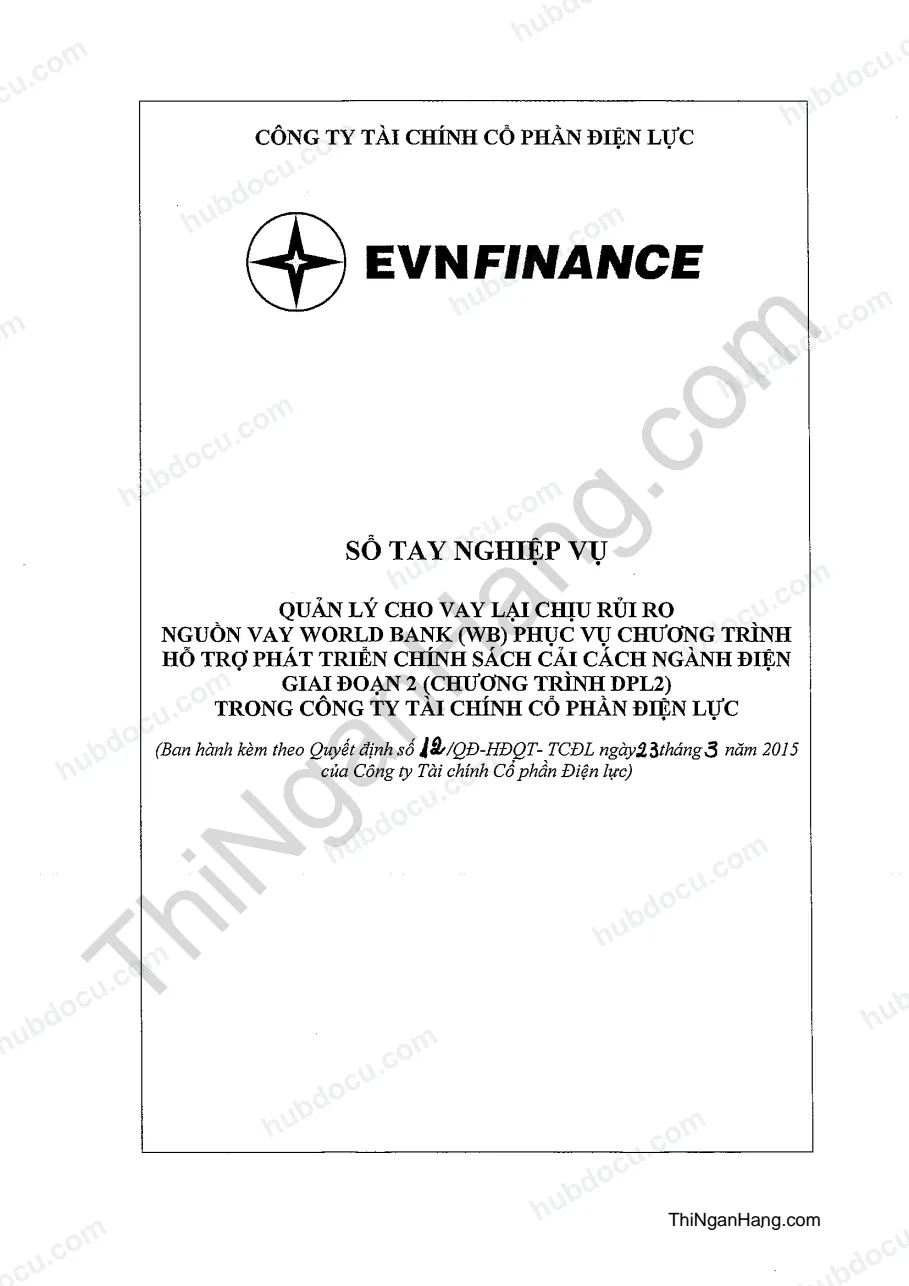 Sổ tay nghiệp vụ Quản lý cho vay lại nguồn từ World Bank tại EVNFC