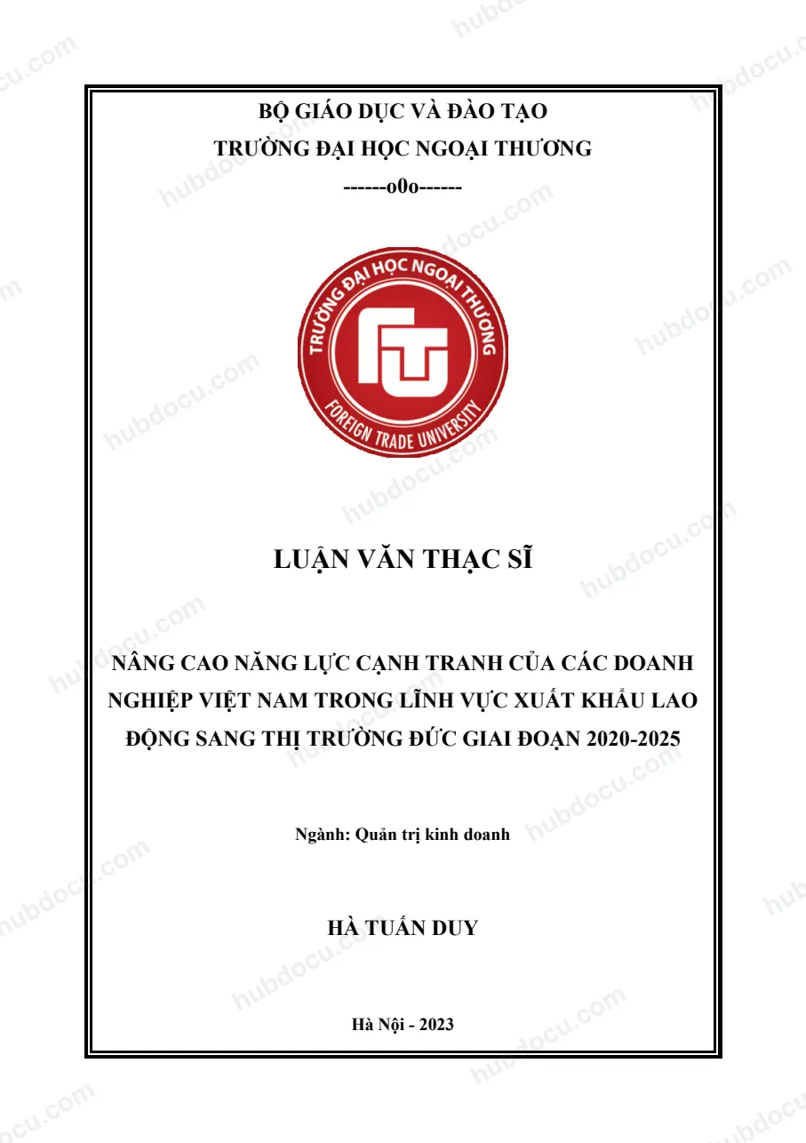 Luận văn thạc sĩ_ Nâng cao năng lực cạnh tranh của các DN VN trong lĩnh vực xuất khẩu LĐ sang thị trường Đức