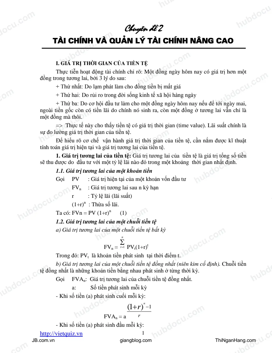 (Ôn thi CPA) Chuyên đề 2. Tài chính & Quản lý tài chính nâng cao