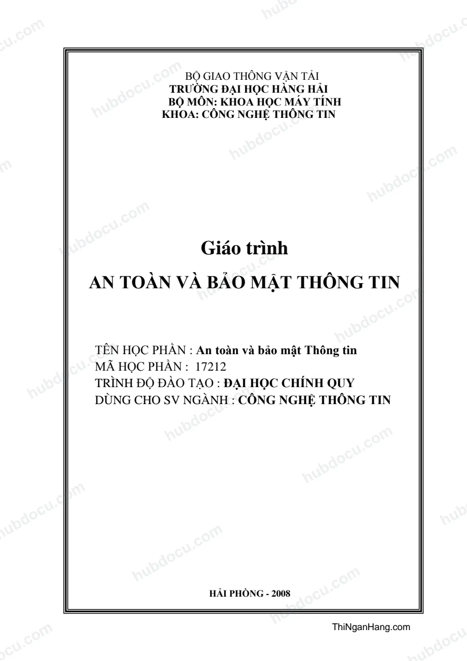 Giáo trình An toàn và Bảo mật thông tin - ĐH Hàng Hải