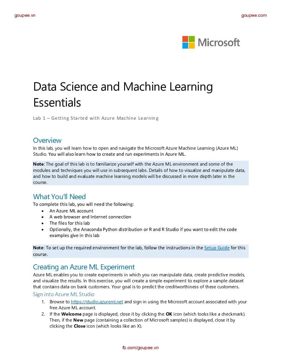 Getting Started with Azure ML- Data Sience
