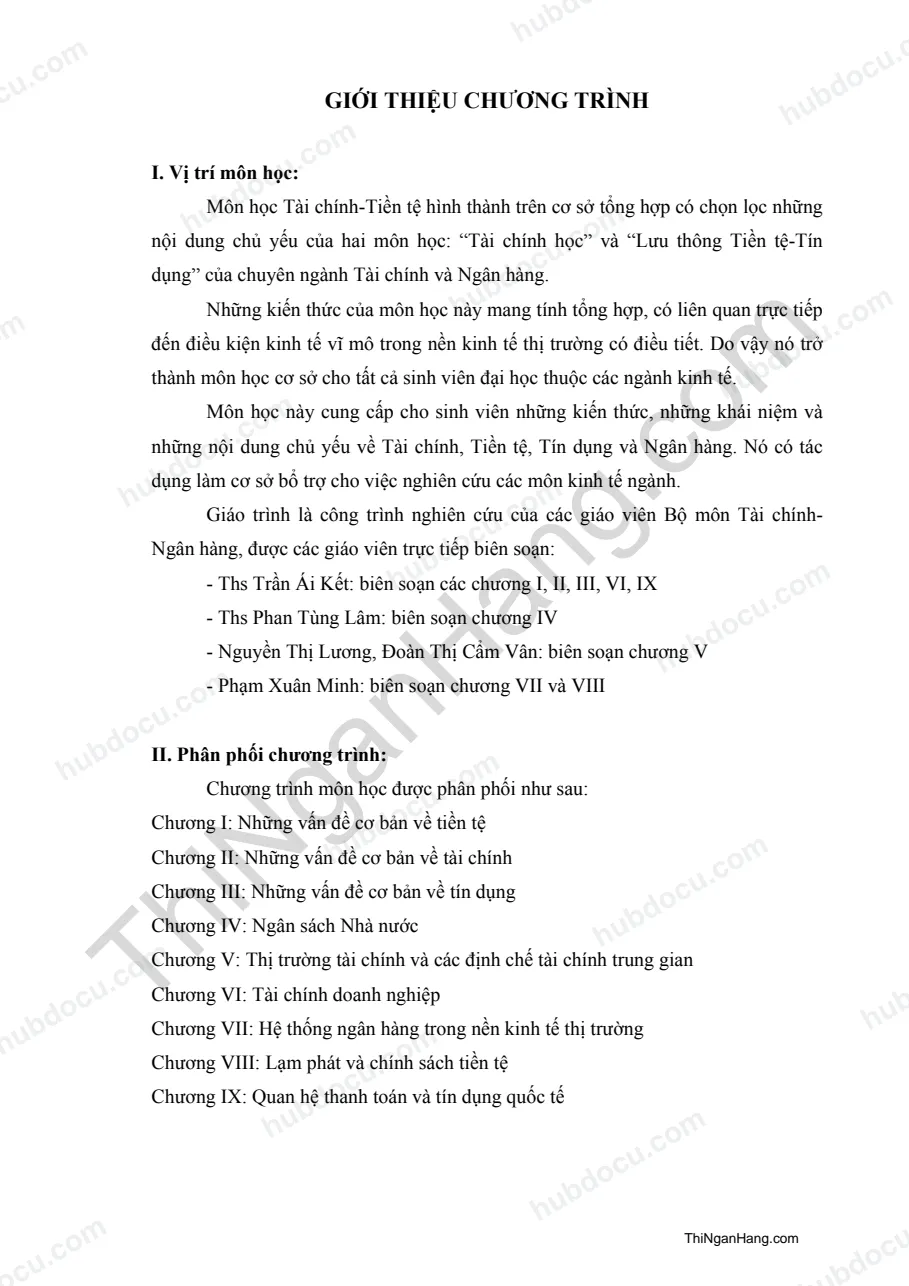 Giáo trình Tài chính tiền tệ