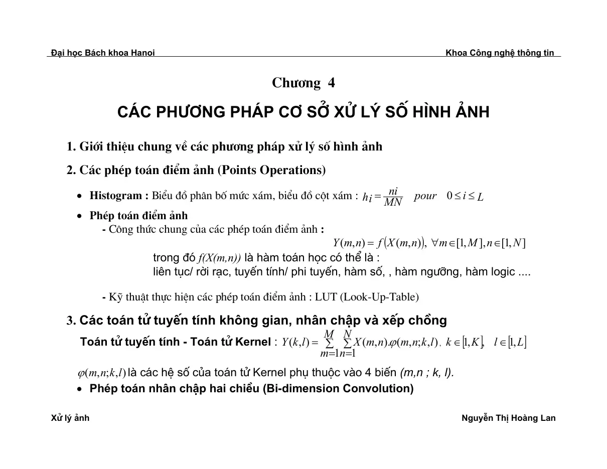 Các Phương Pháp Cơ Sở Xử Lý Số Hình Ảnh (Chương 4) - Nguyễn Thị Hoàng Lan