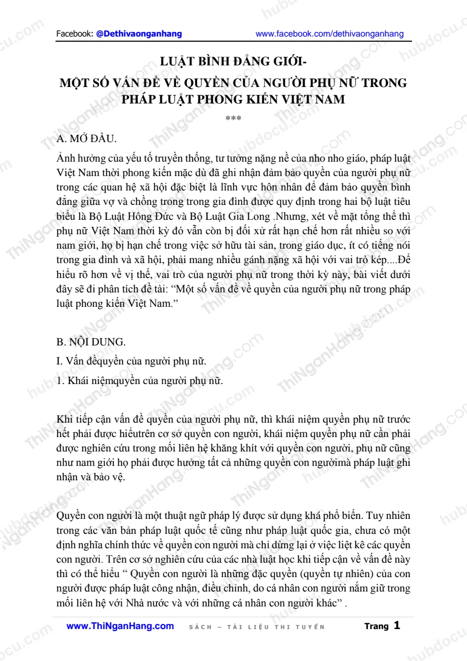 Luật bình đẳng giới - Một số vấn đề của người phụ nữ trong chế độ phong kiến
