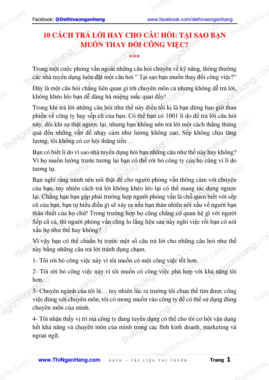 10 cách trả lời hay cho câu hỏi - Tại sao bạn muốn thay đổi công việc