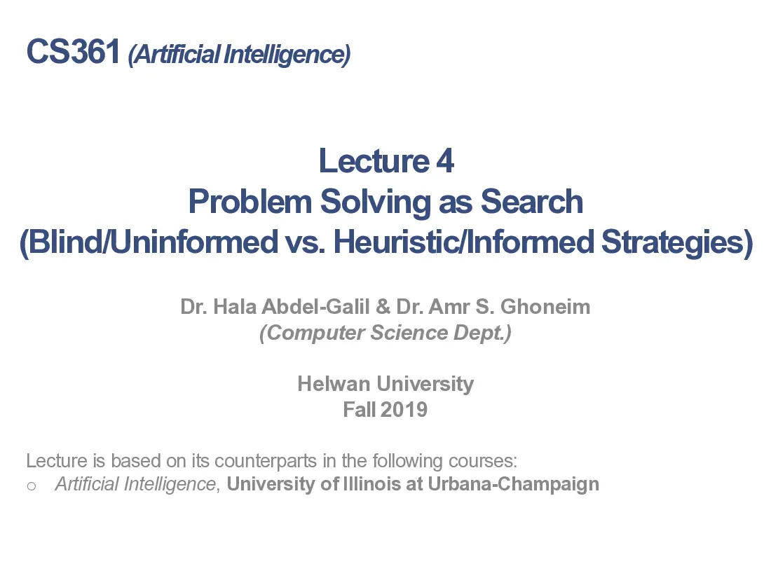 Blind vs Heuristic Search Strategies Sheets 1 to 4 (Lecture 4) (Giải quyết vấn đề bằng tìm kiếm)