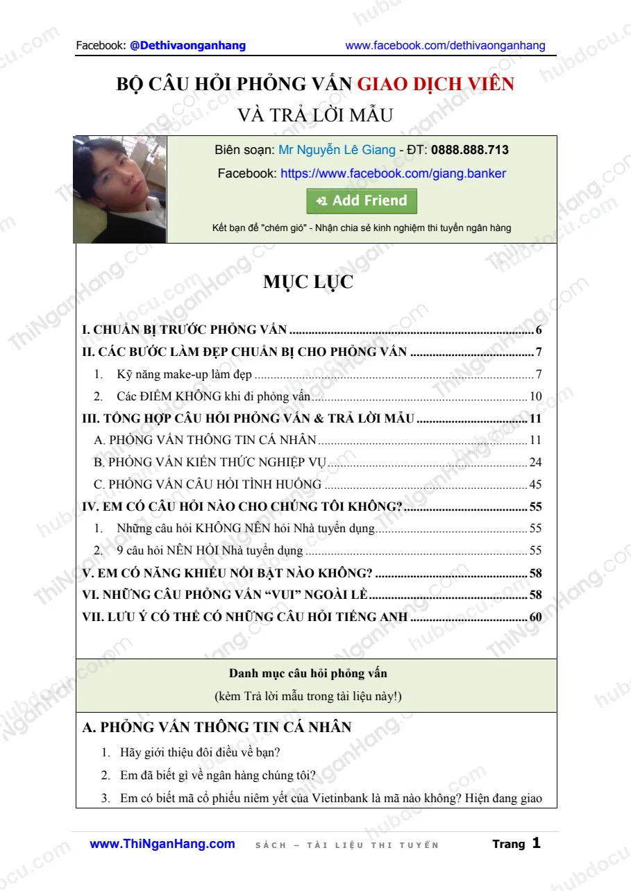 Bộ câu hỏi phỏng vấn Giao dịch viên và trả lời mẫu (90 câu)